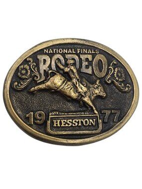 1977 NFR Rodeo Belt Buckle Bull Rider National Finals Hesston Cowboy 1970s VTG